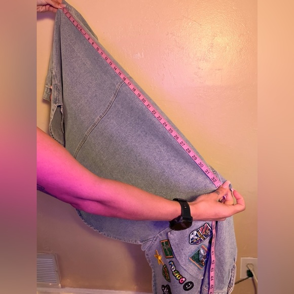 Baggy Patchwork Light Wash Denim Jean Y2K Jacket with Colorful Patches - Picture 9 of 10